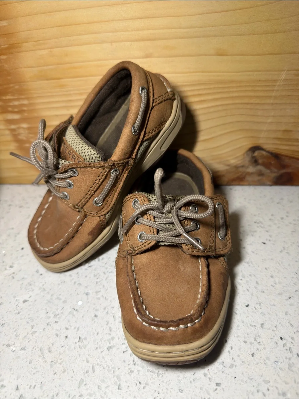 Sperry Kids Tan Brown Boat Shoes with Laces W